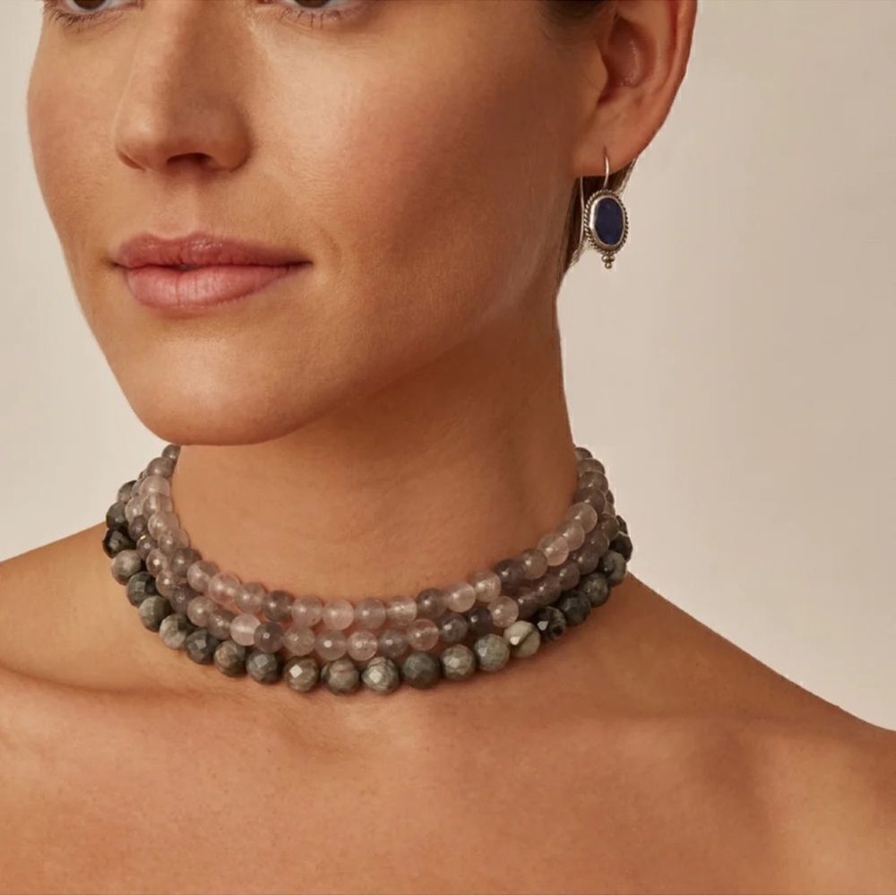 Chan Luu x Anthropologie Sterling Silver 3 Strand Semi-Precious Stone Necklace